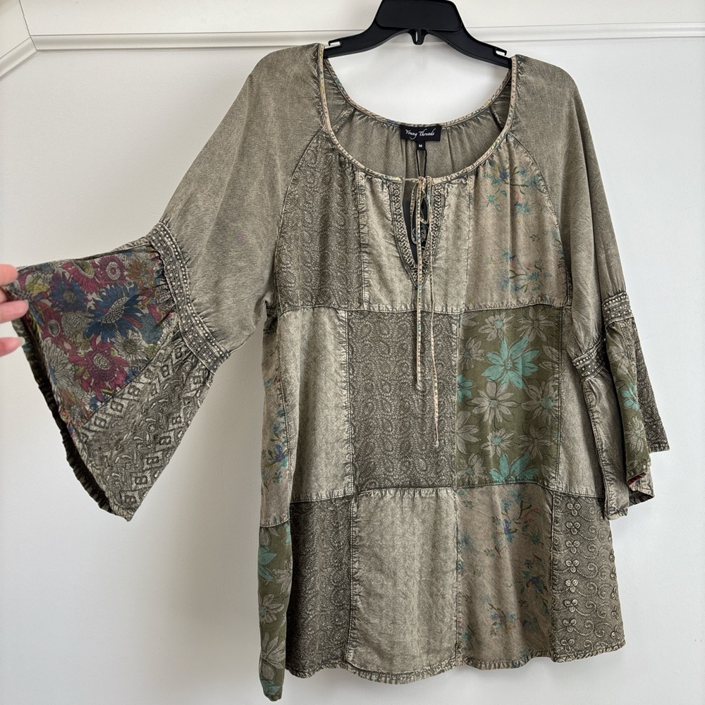 Young Threads Patchwork Bell Sleeve Tunic Top NWT… - image 2